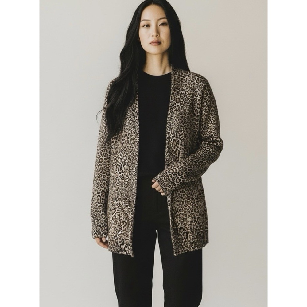 Chicos Leopard Print Cardigan Sz‎ XL-3 Sweater Open Front Fall Trendy Fashion